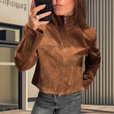 LIZAKOSHT  -  Street Fashion Slim Women's Short Suede Jackets Stand Collar Zipper Full Sleeve Female Coats 2025 Spring Lady Y2k Outwear New